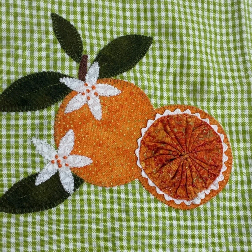 Citrus Appliqué Tea Towel Dunroven‎ Green Gingham Farmhouse Cottagecore Kitchen